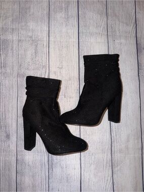 Black Perforated Block Heel Ankle Boots